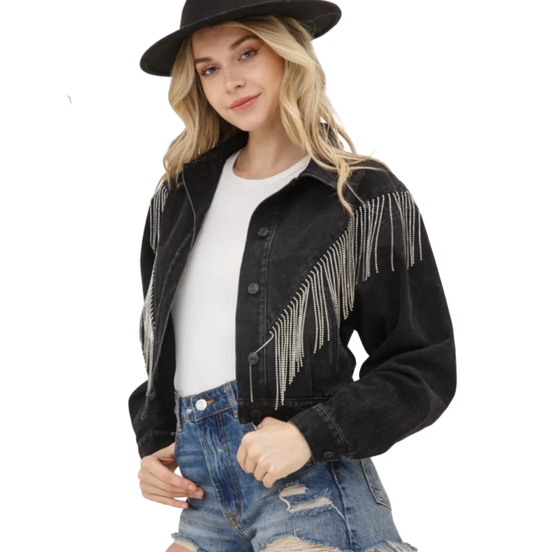 Rhinestones and Denim Jacket - Black