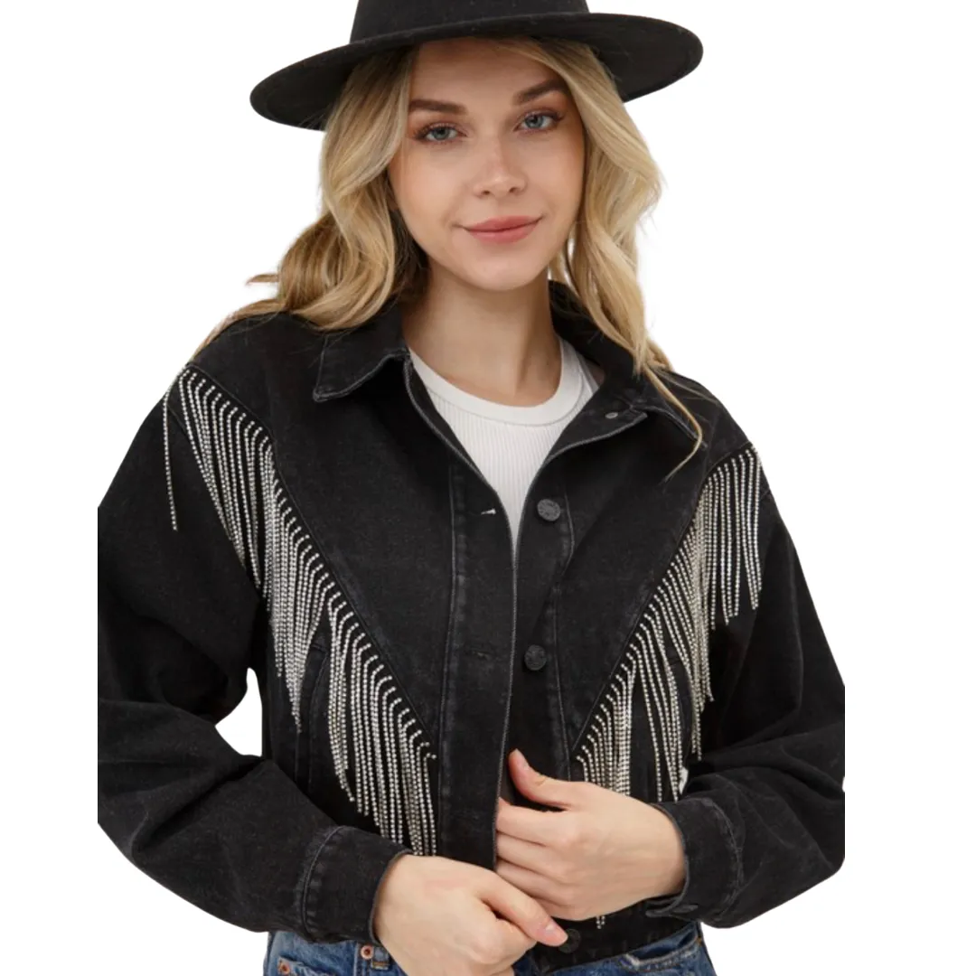 Rhinestones and Denim Jacket - Black