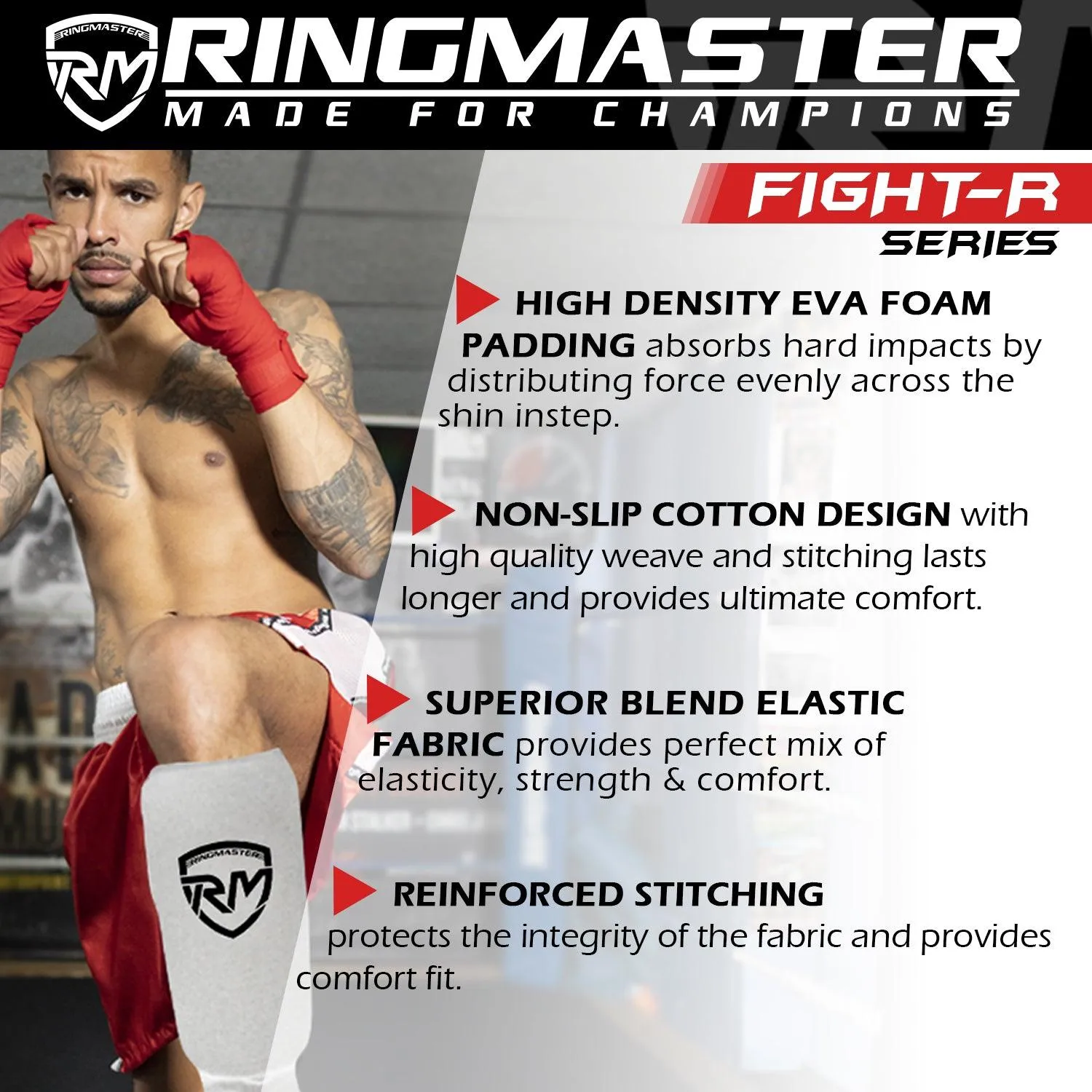 RingMaster Sports Elastic Shin Pads White