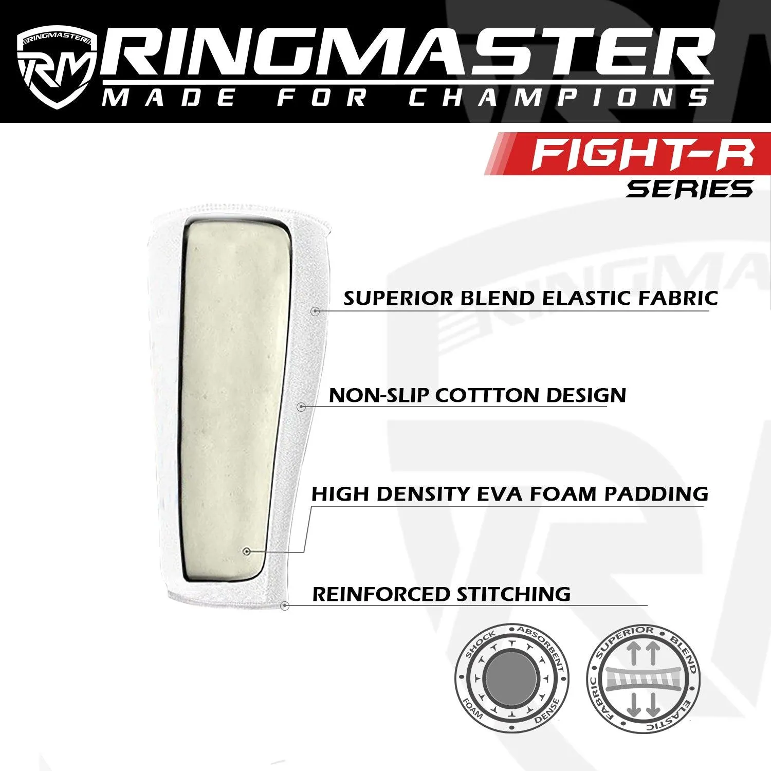 RingMaster Sports Elastic Shin Pads White