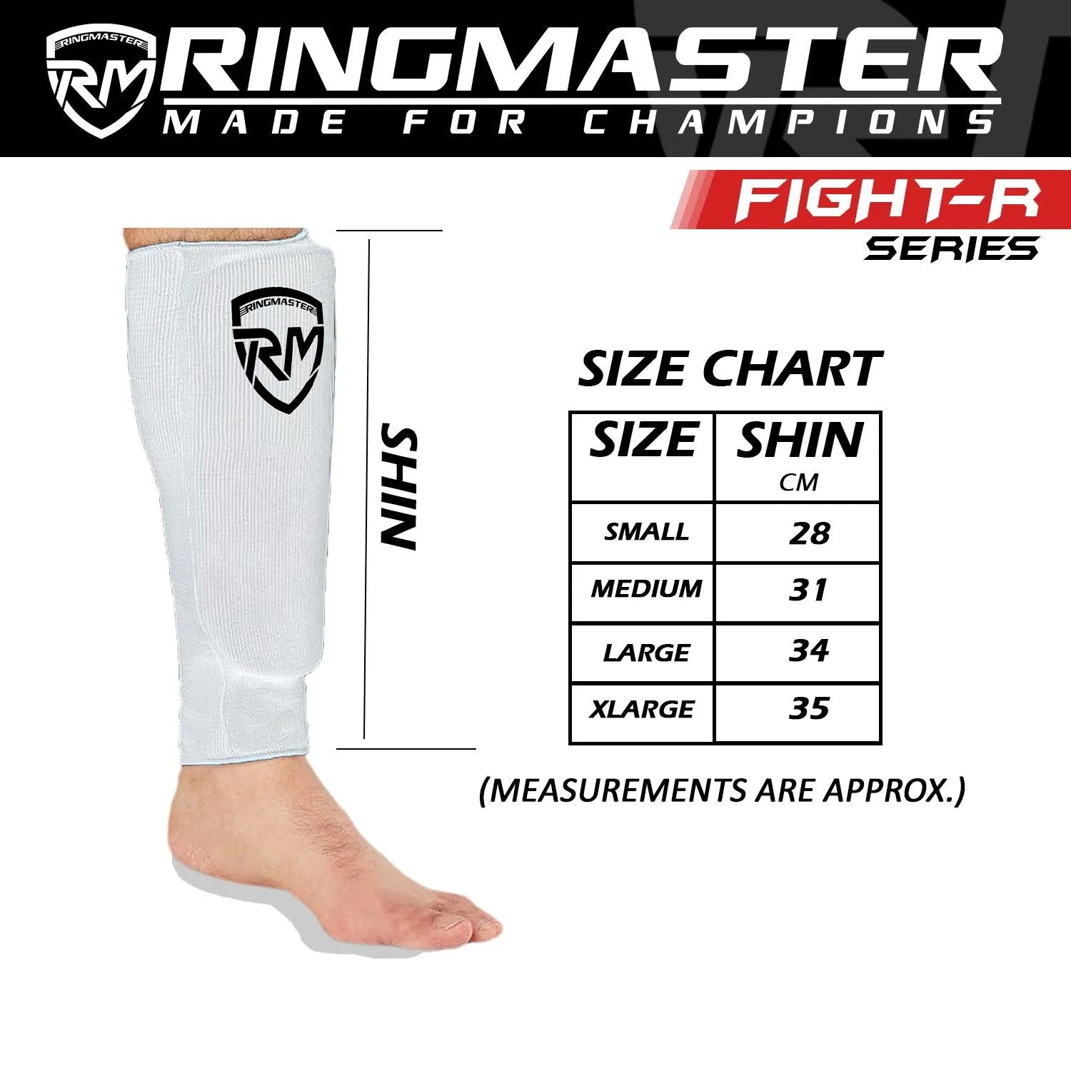 RingMaster Sports Elastic Shin Pads White