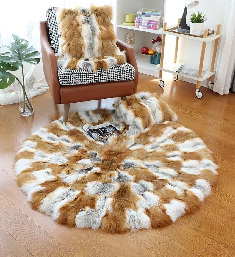 Round Circular Fox Fur Rugs