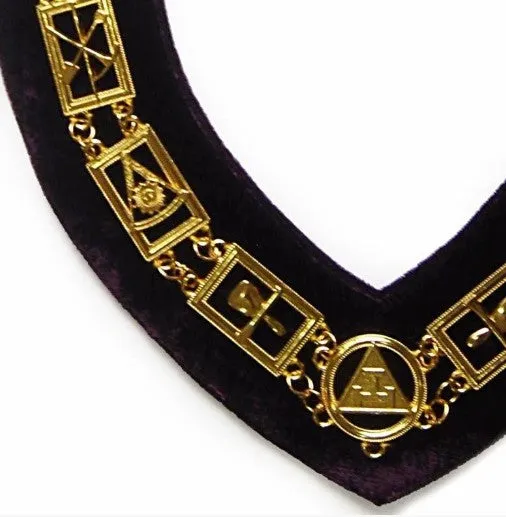 Royal Arch - Masonic Chain Collar - Gold/Silver On Purple   Free Case