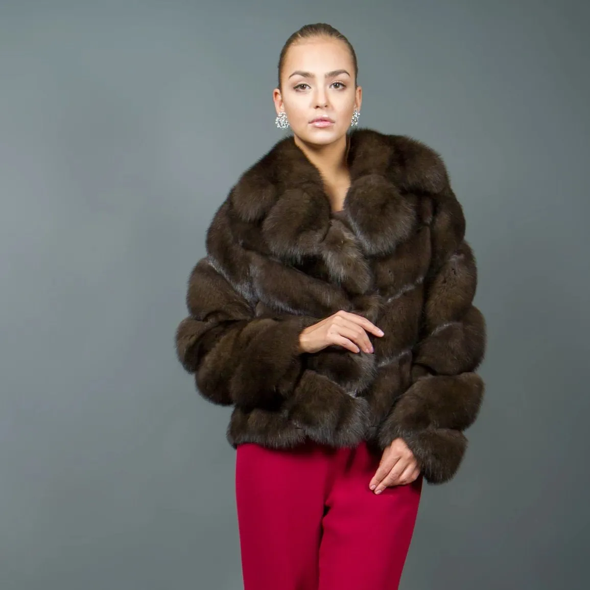 Russian Sable Fur Jacket with large Notched Collar luxury