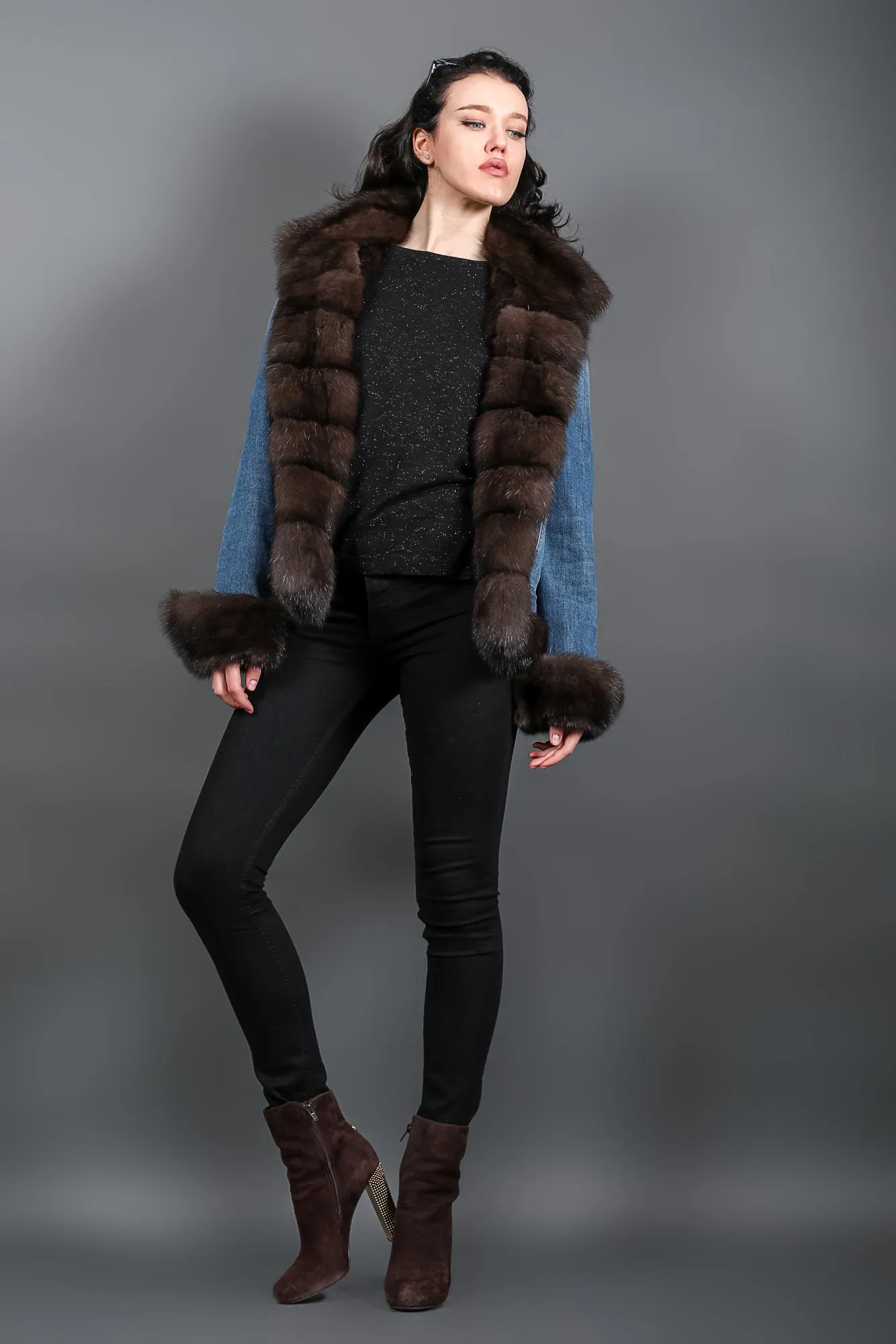 Sable Fur and denim luxury women's jacket