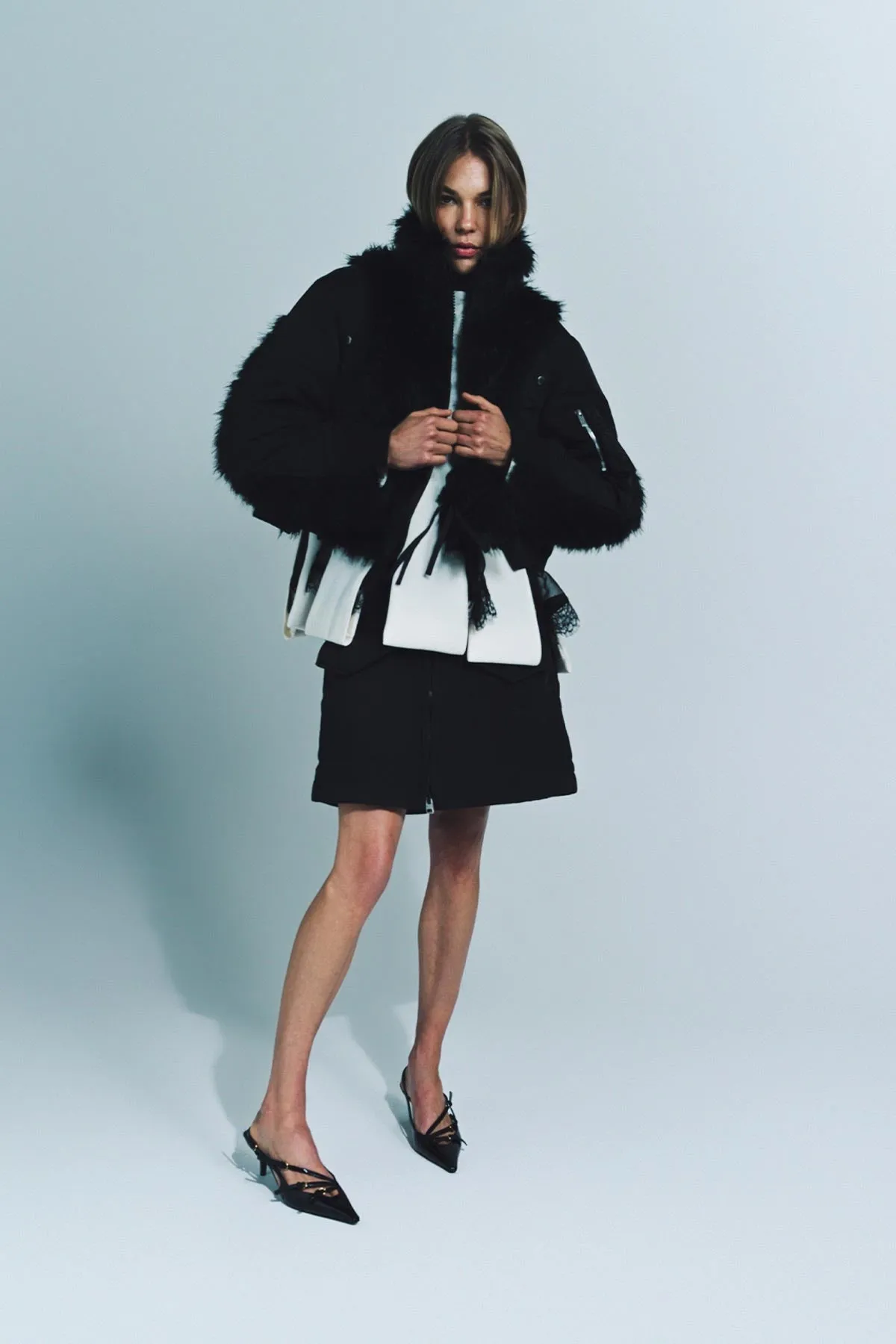 SACAI | FAUX FUR NYLON TWILL BLOUSON