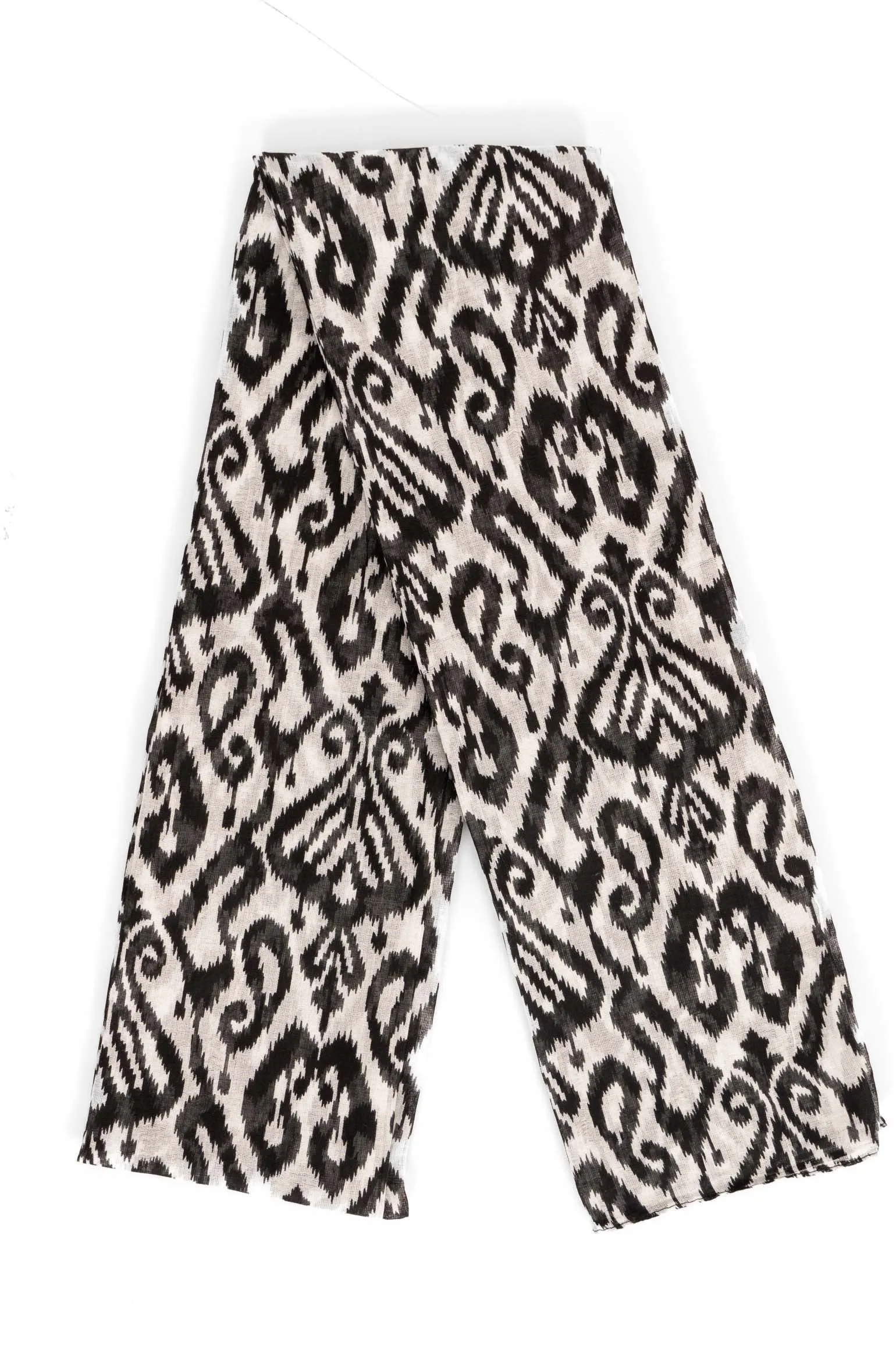 Saffron Lightweight Cotton Scarf - Black, Damask