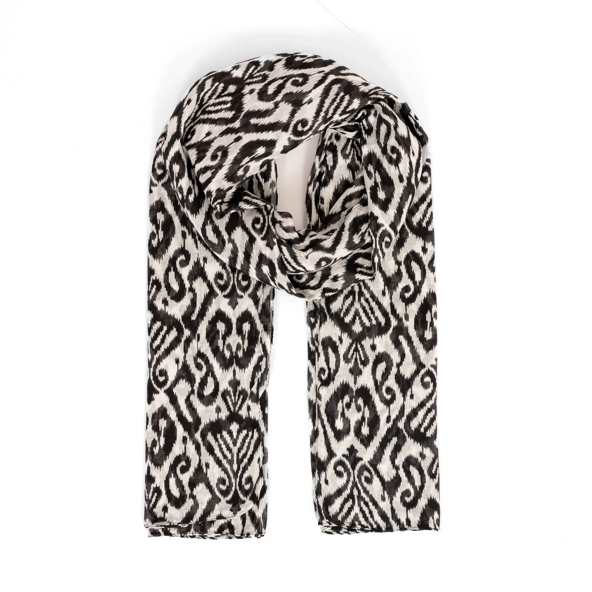 Saffron Lightweight Cotton Scarf - Black, Damask