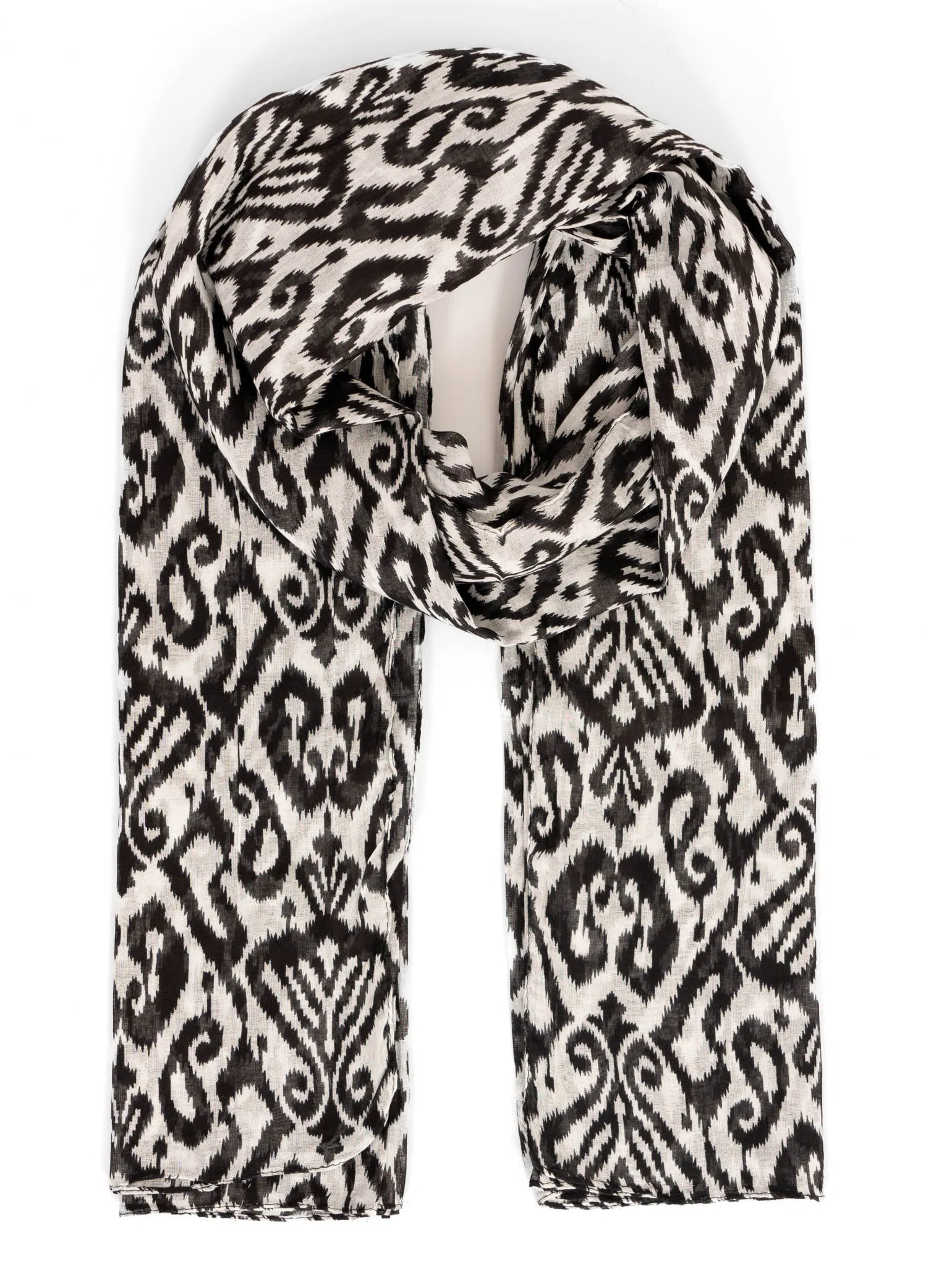 Saffron Lightweight Cotton Scarf - Black, Damask