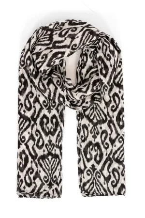 Saffron Lightweight Cotton Scarf - Black, Damask