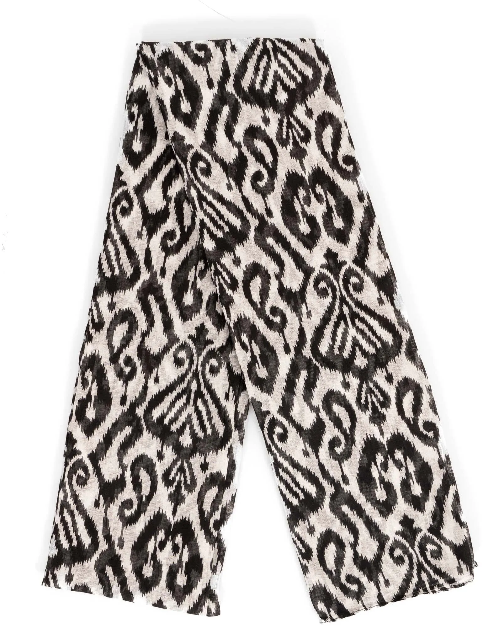 Saffron Lightweight Cotton Scarf - Black, Damask