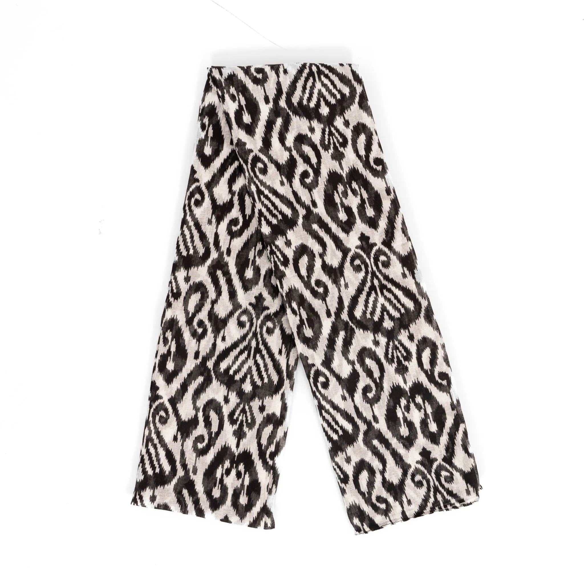 Saffron Lightweight Cotton Scarf - Black, Damask