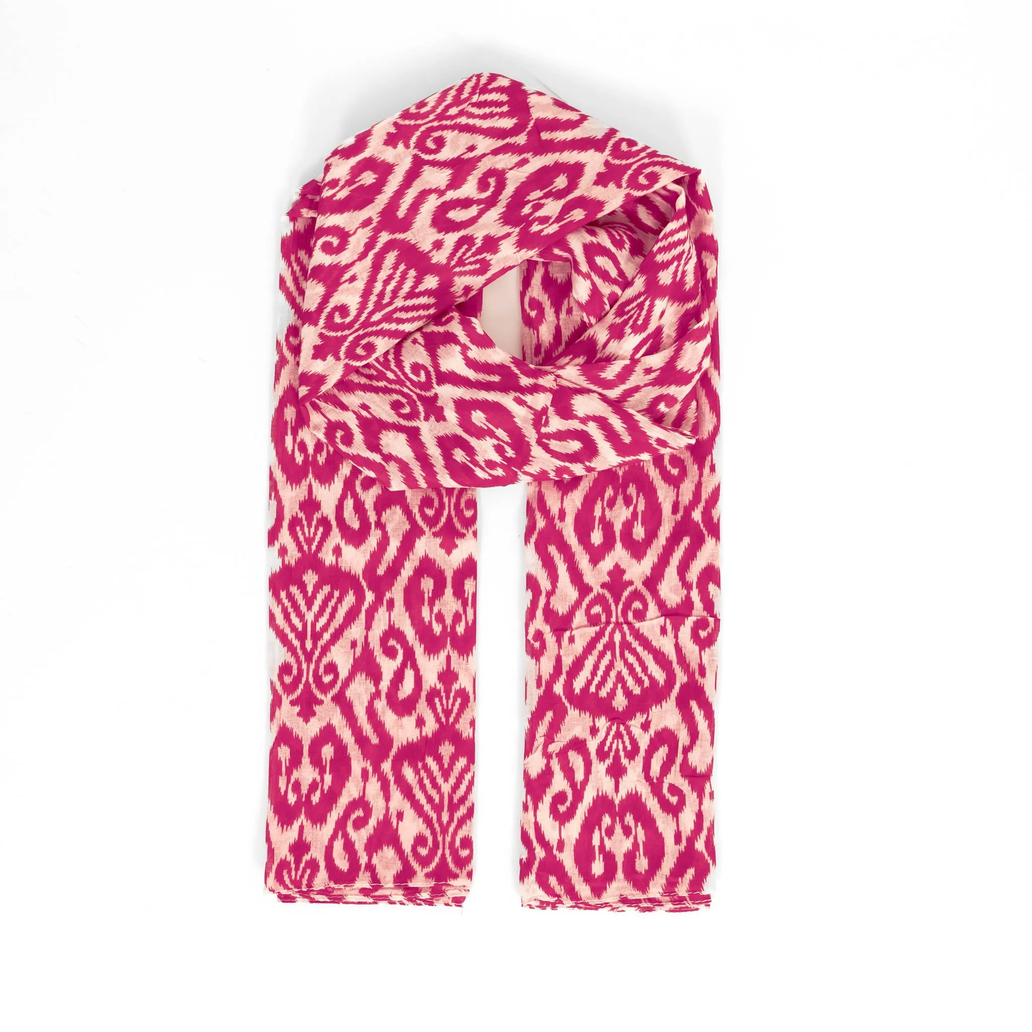 Saffron Lightweight Cotton Scarf - Fuchsia, Damask