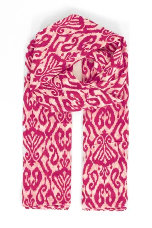 Saffron Lightweight Cotton Scarf - Fuchsia, Damask