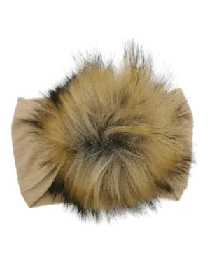 Sand Faux Fur Pom Cable Knit Headband