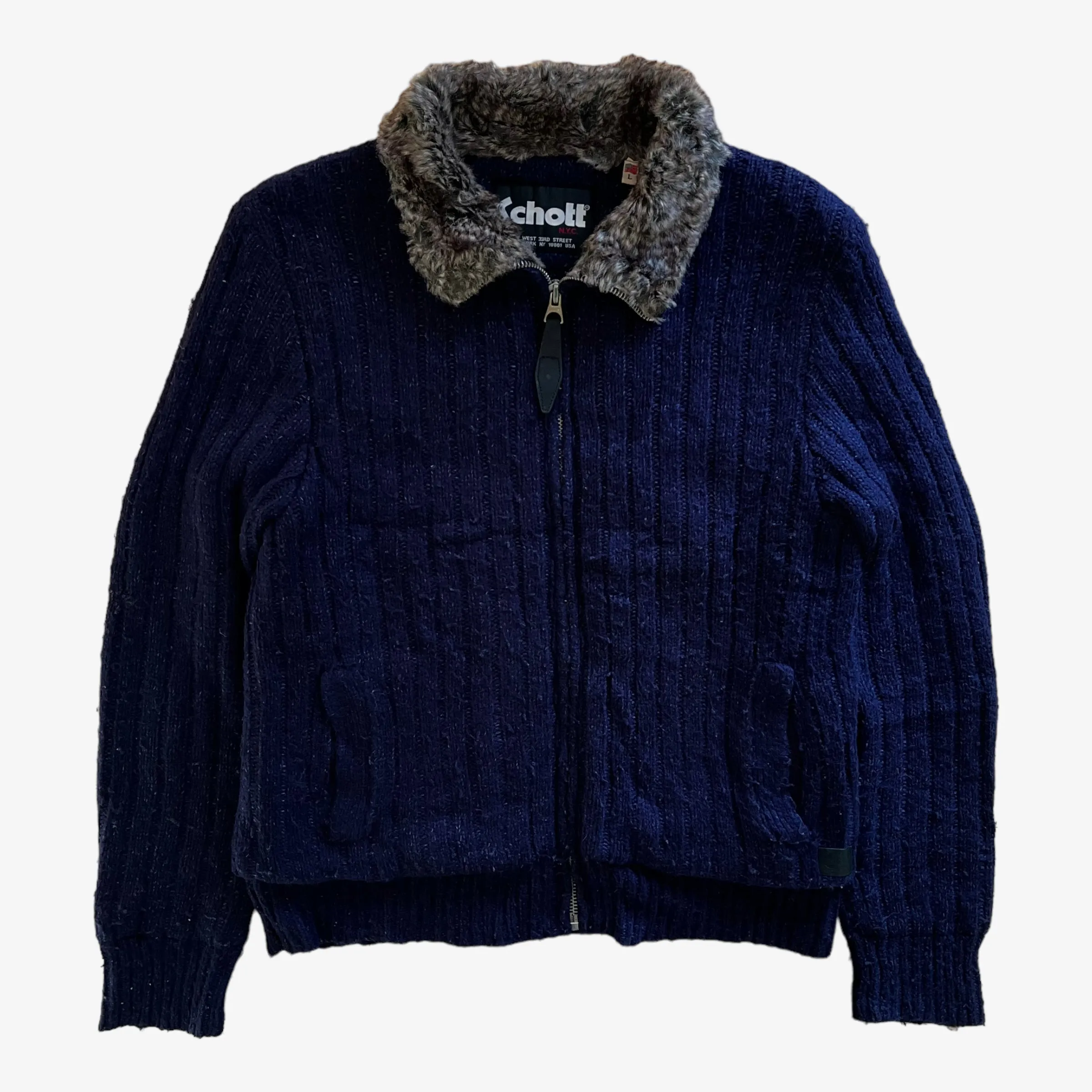 Schott Wool Jacket With Fur Collar