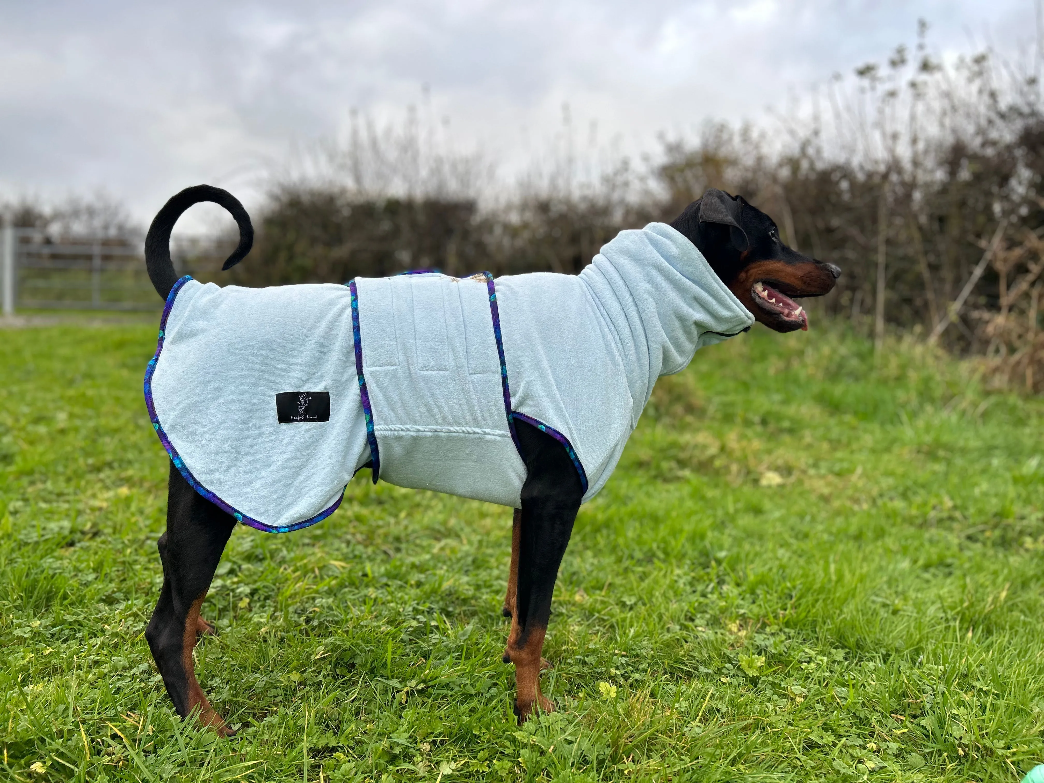 SECONDS- Pathfinder Dog Microfibre Drying Coat - Ice Blue with Marble Trim