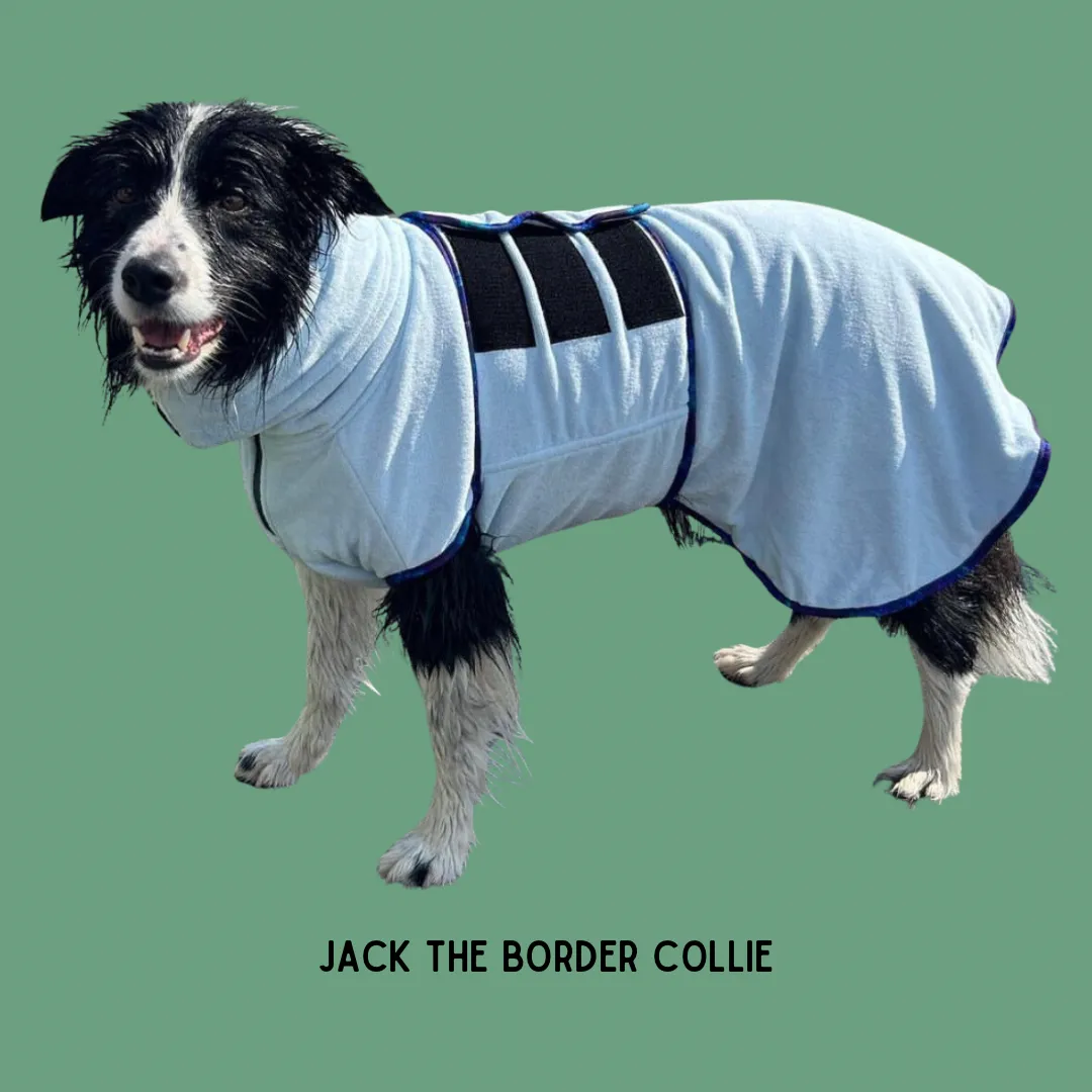 SECONDS- Pathfinder Dog Microfibre Drying Coat - Ice Blue with Marble Trim