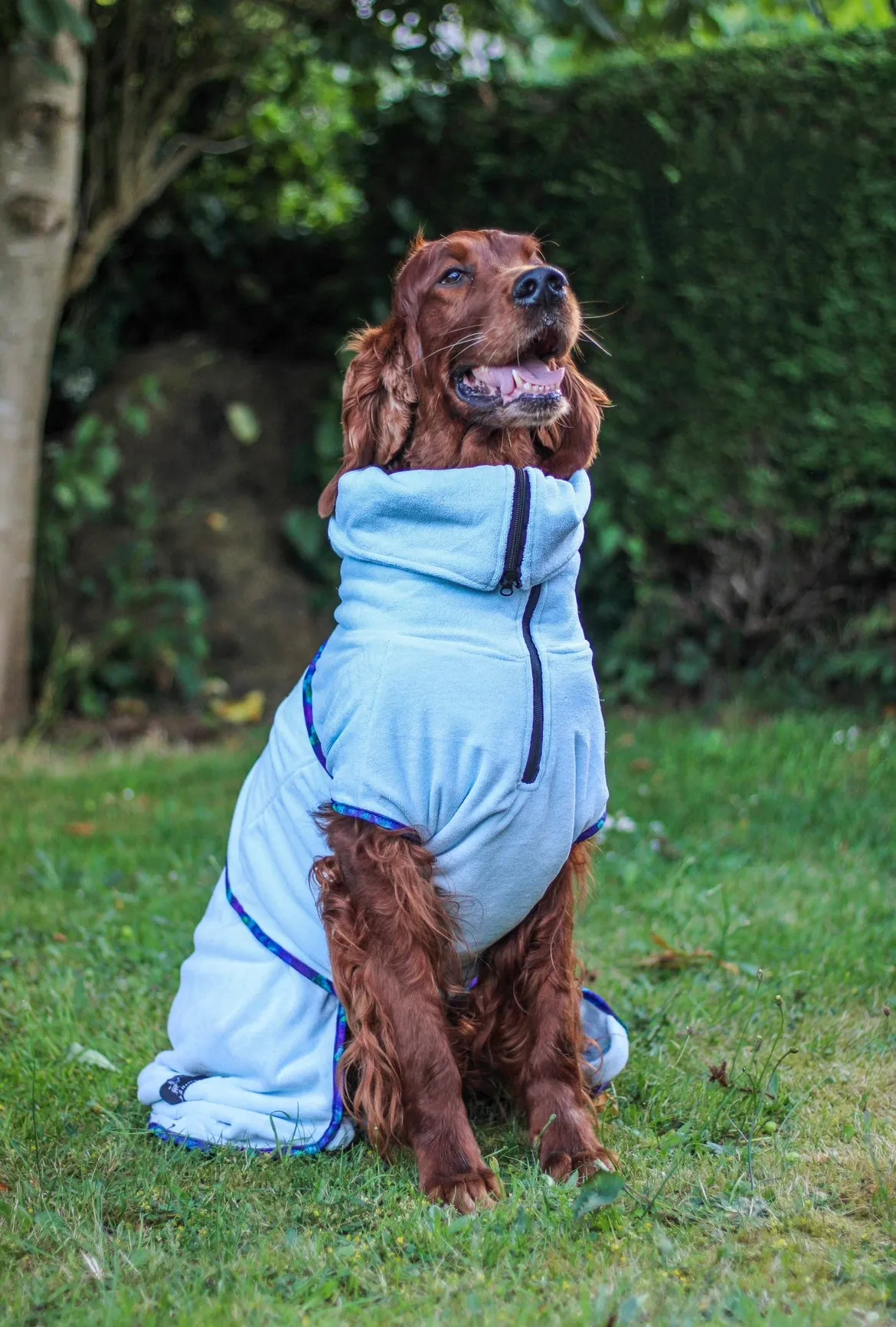 SECONDS- Pathfinder Dog Microfibre Drying Coat - Ice Blue with Marble Trim