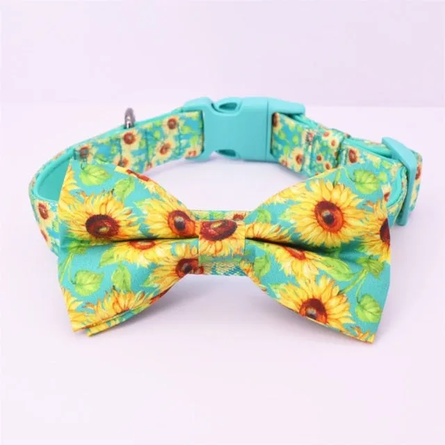 Shiny Sunflowers: Personalized Bow Collar And Leash