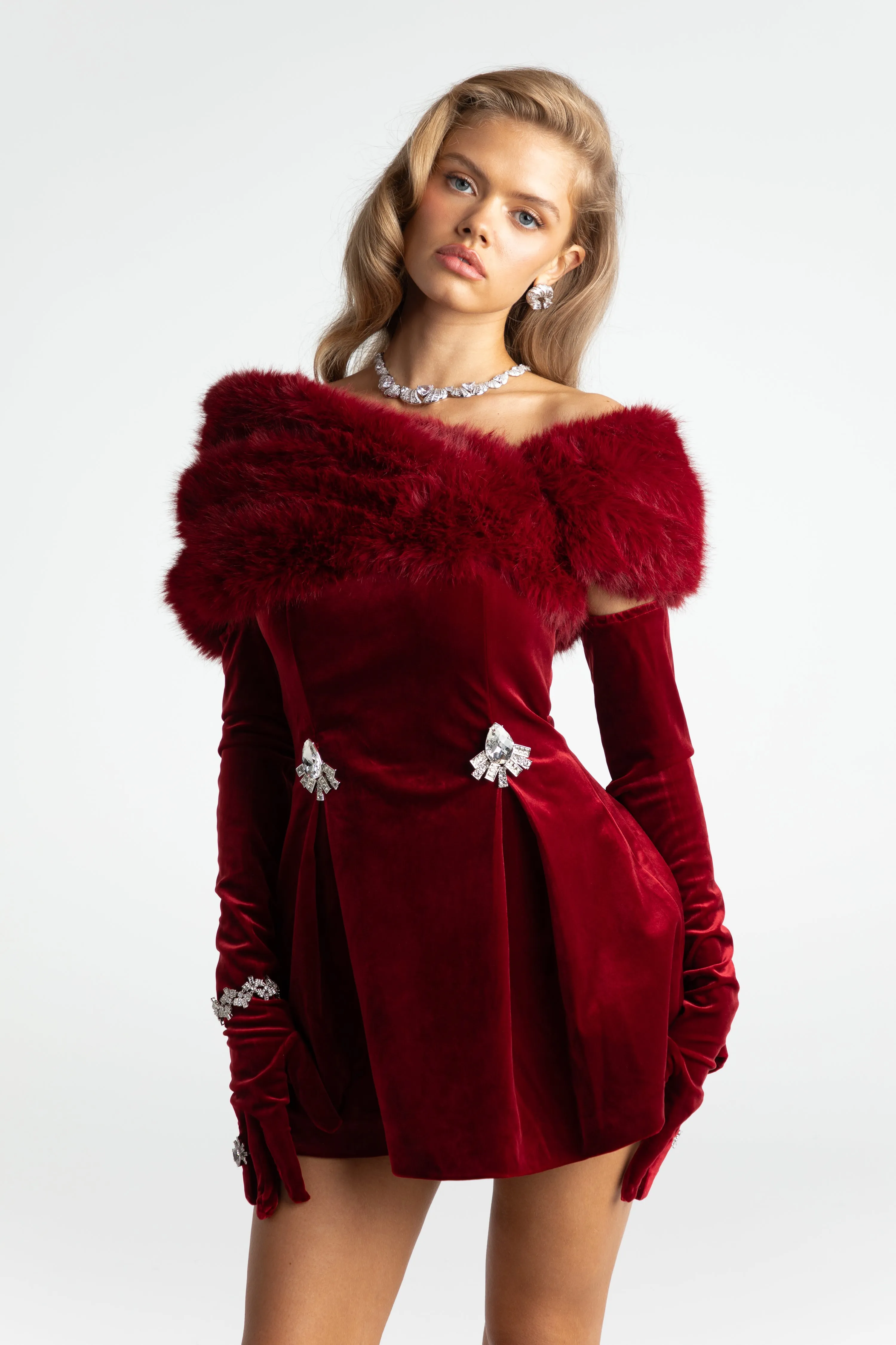 Simone Velvet Dress (Red)