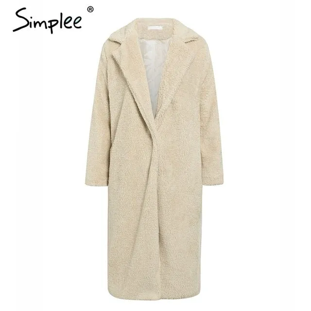 Simplee Plus size women faux fur coat Long sleeve buttons autumn winter female warm overcoat Fashion soft ladies long coats 2019