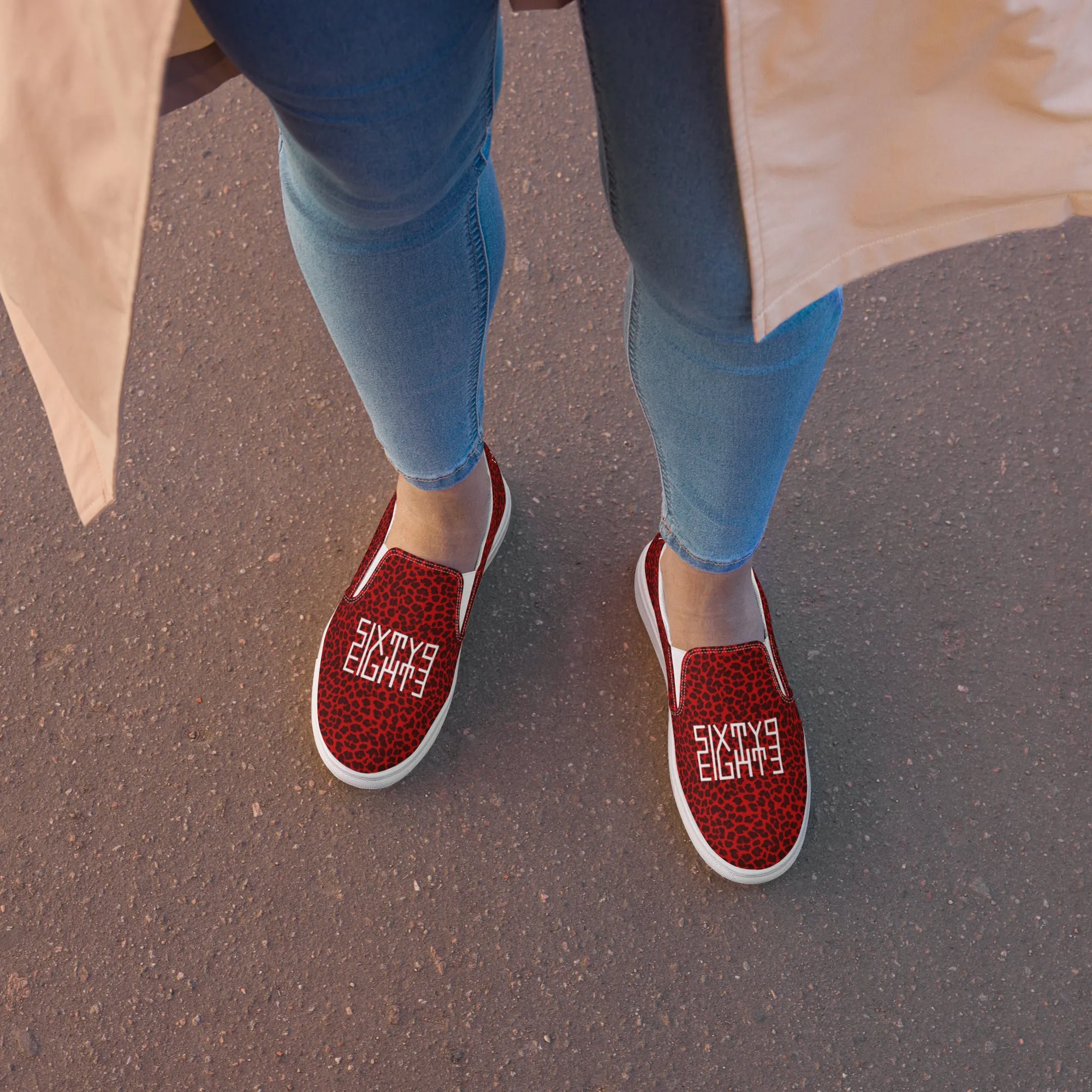 Sixty Eight 93 Logo White Cheetah Red Women's Slip On Shoes