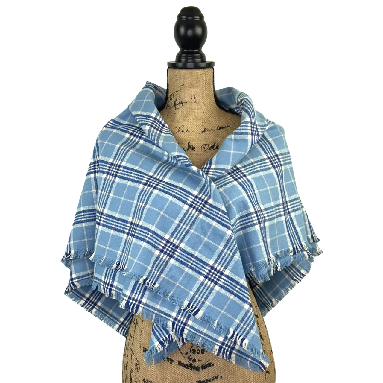 Sky Blue, Royal, and Ivory 100% Organic Cotton Plaid Infinity and Blanket Scarves