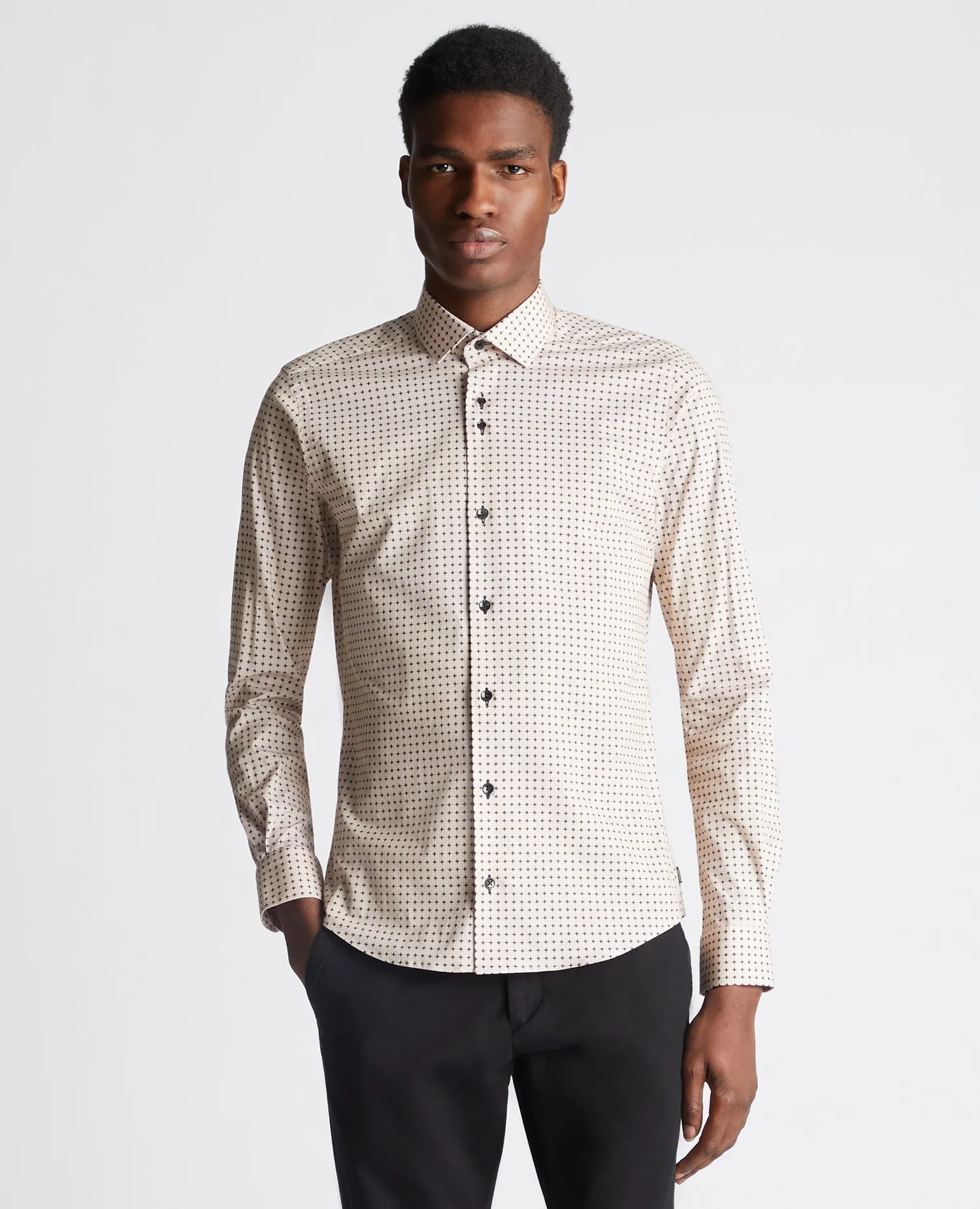 Slim Fit Print Cotton-Blend Stretch Shirt