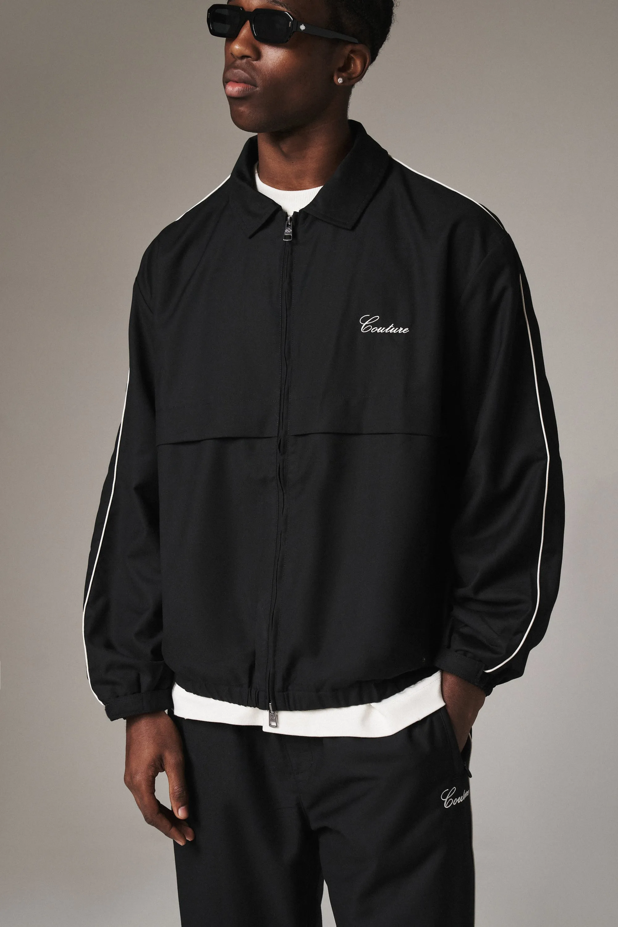 SMART PIPED TRACK JACKET - BLACK