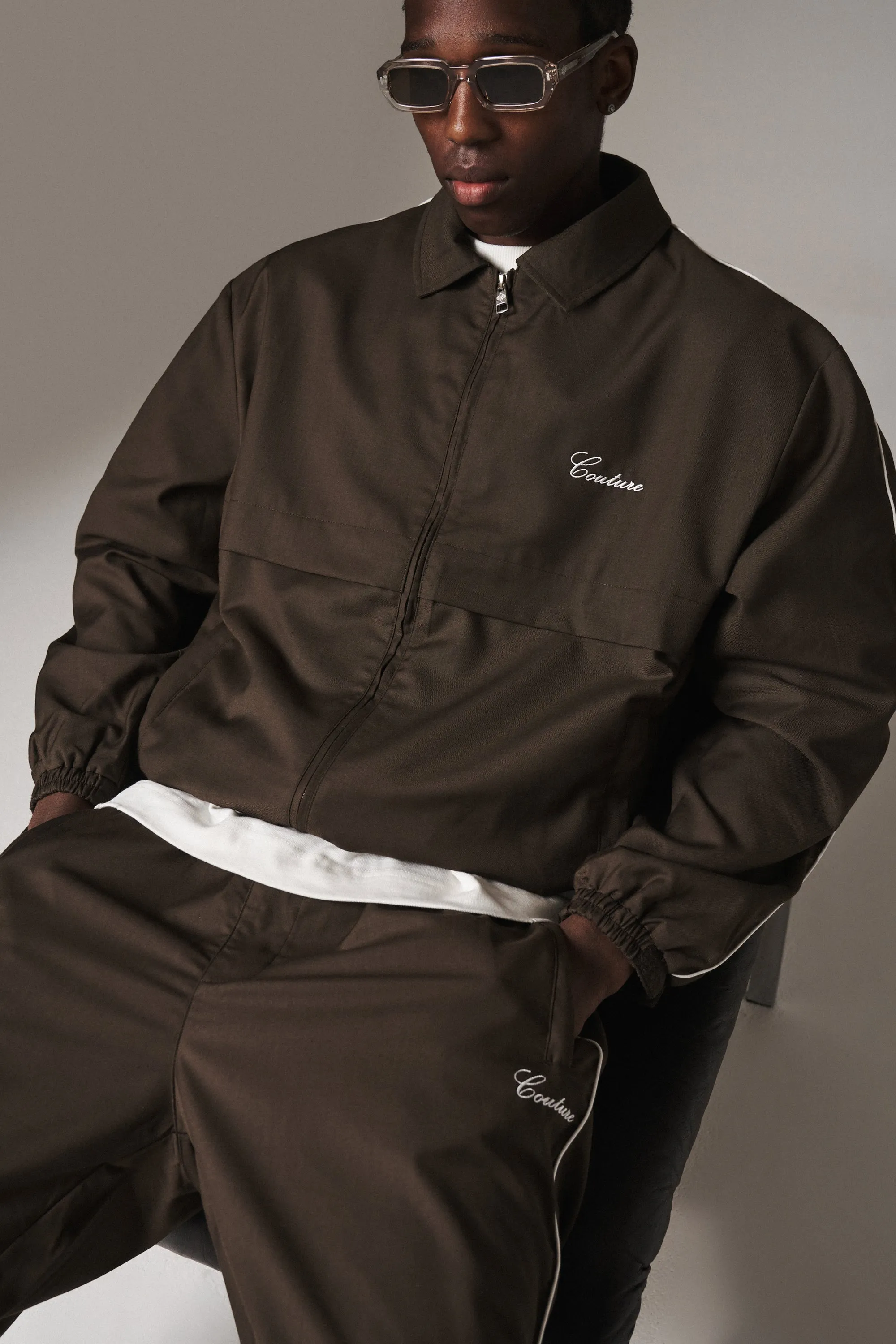 SMART PIPED TRACK JACKET - BROWN