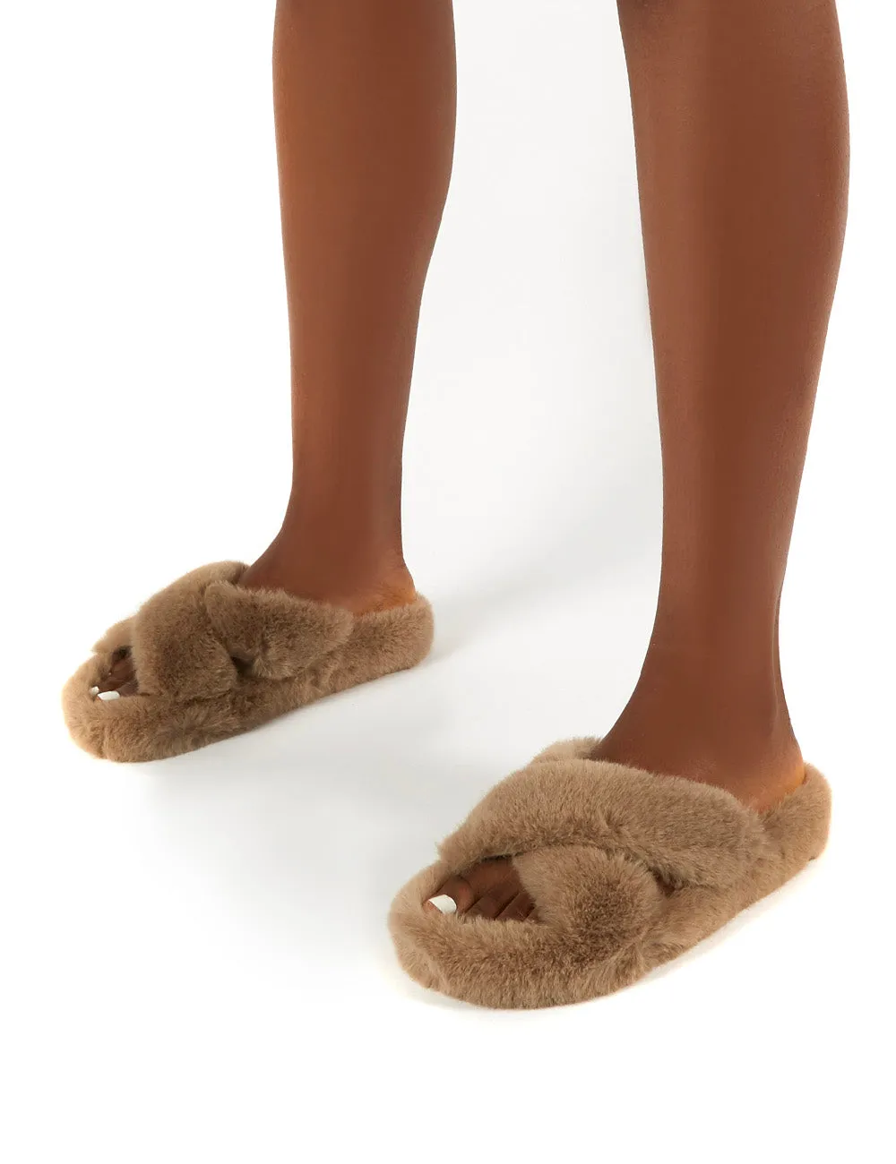 Snuggles Sand Fluffy Faux Fur Slippers