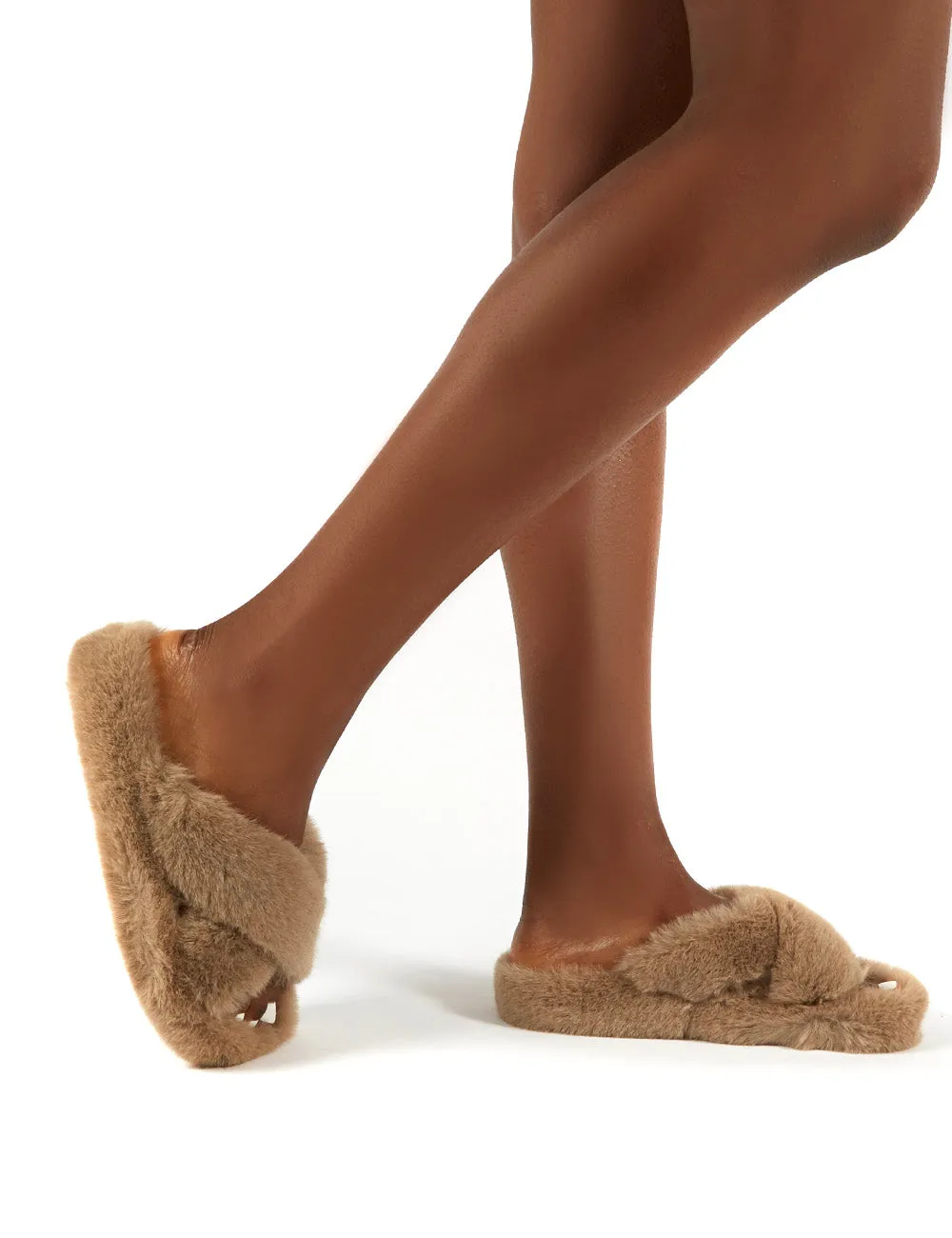 Snuggles Sand Fluffy Faux Fur Slippers