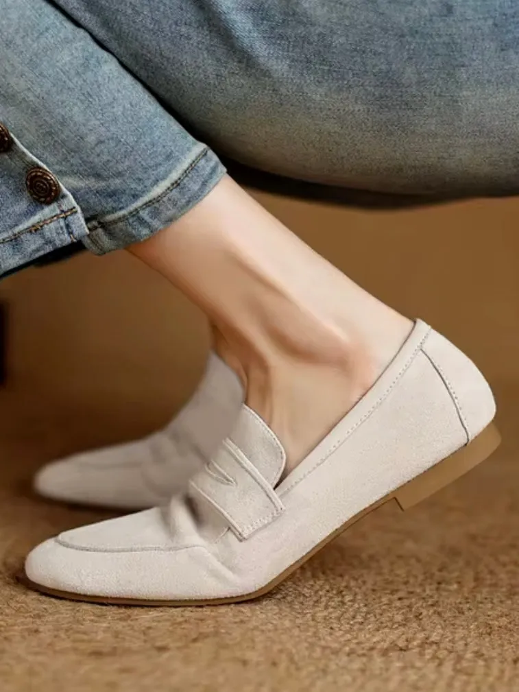 Solid colors faux suede slip on loafers shoes