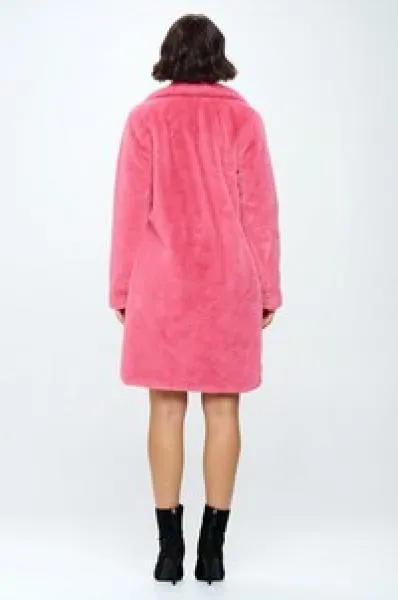 Super Soft Faux Fur Coat - Hot Pink -