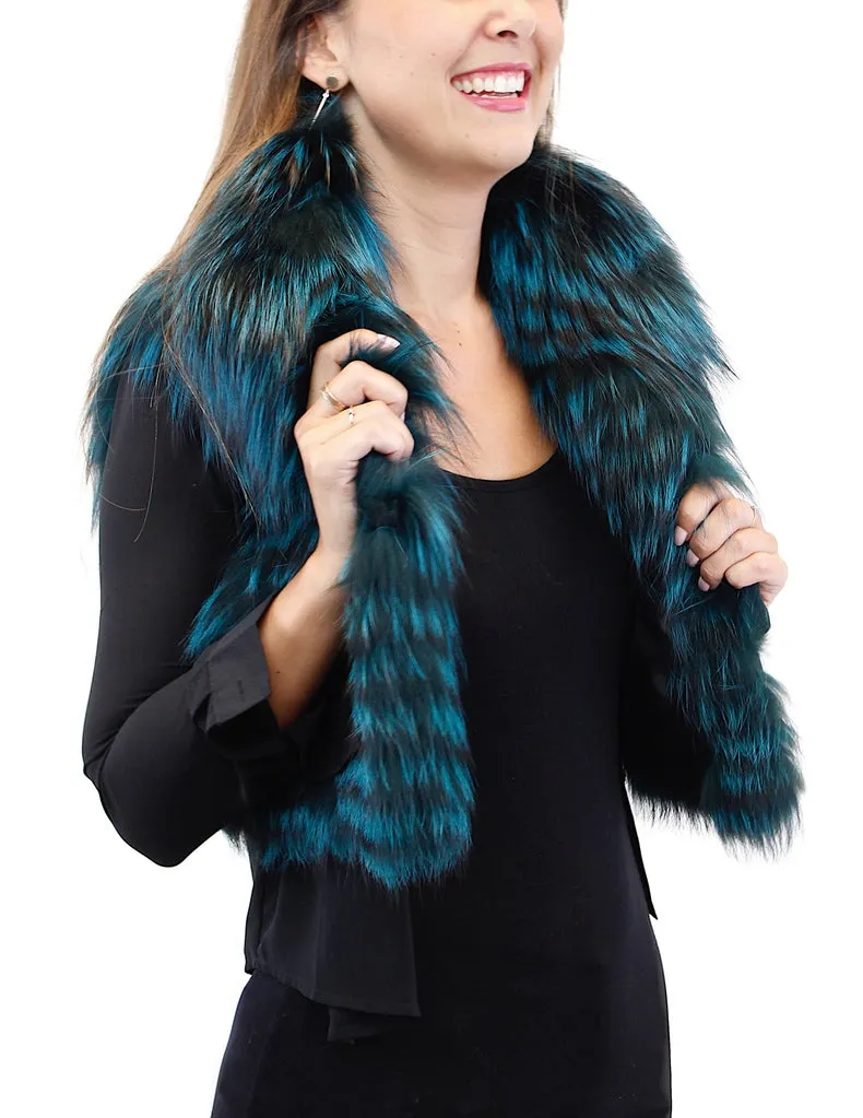 TEAL GREEN DYED FOX FUR CROPPED VEST