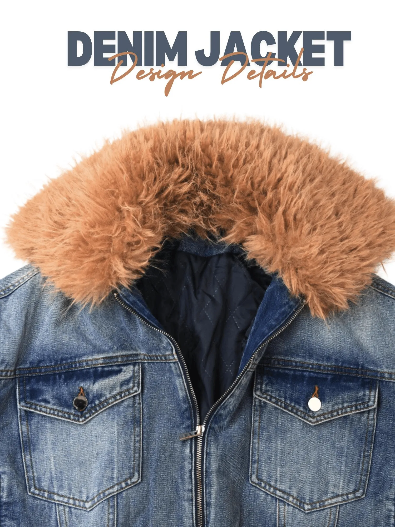 Trendy Fashion Women's Fur Collar Denim Jacket Double Zipper High Waist Long Sleeve Thick Warm Short Coat Winter