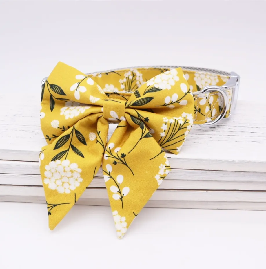 Trendy Mustard Yellow Butterfly Collars | Personalized Dog ID Collars