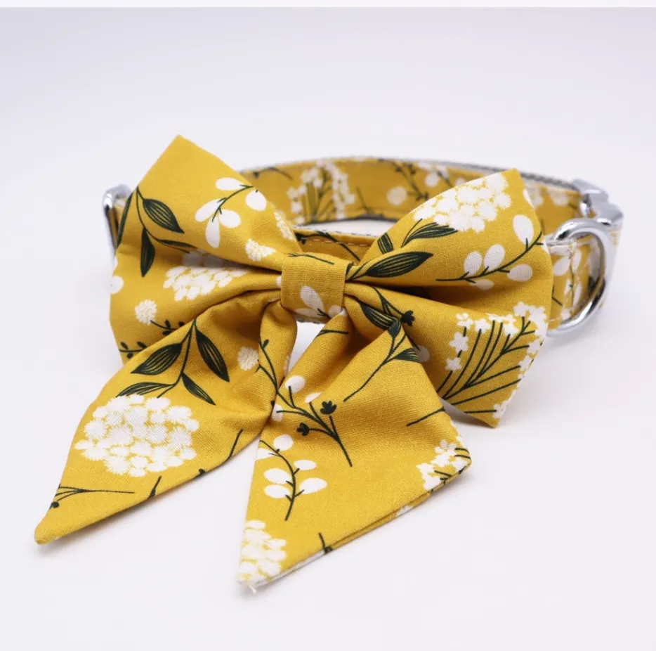 Trendy Mustard Yellow Butterfly Collars | Personalized Dog ID Collars