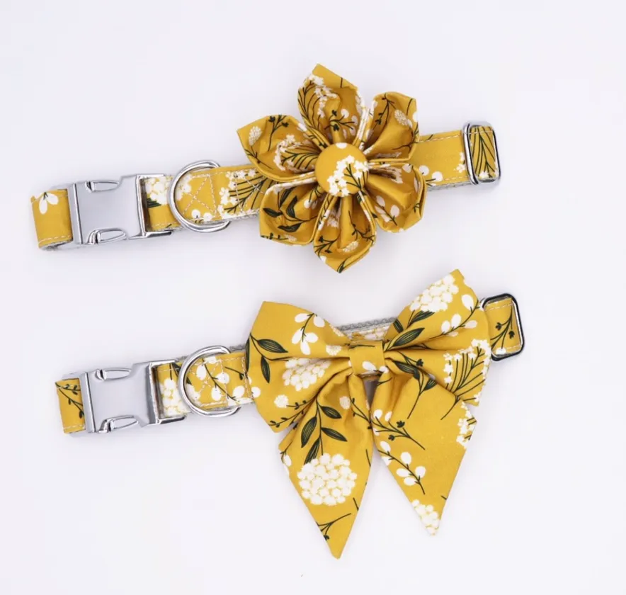 Trendy Mustard Yellow Butterfly Collars | Personalized Dog ID Collars