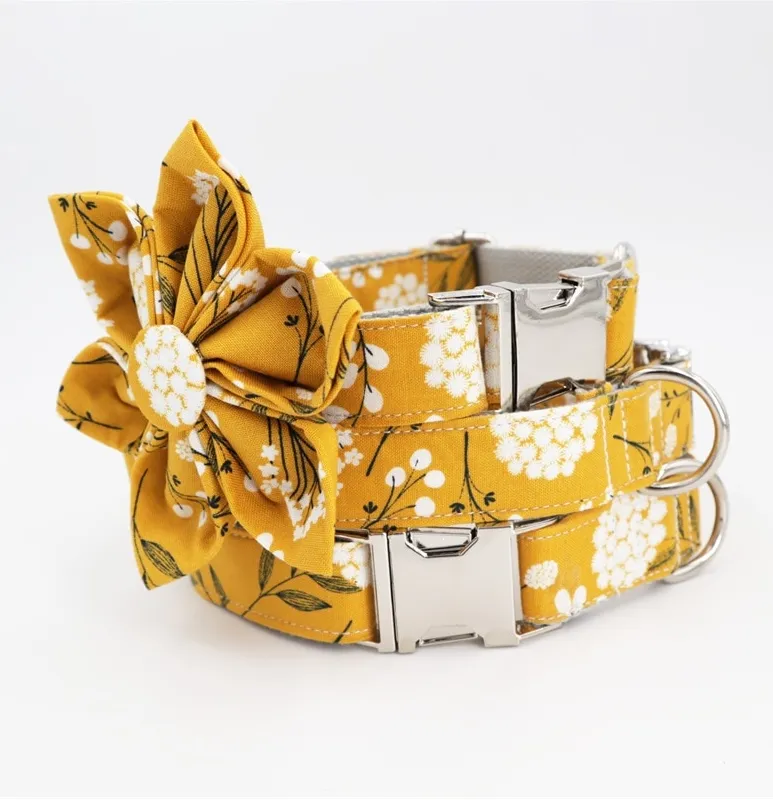 Trendy Mustard Yellow Butterfly Collars | Personalized Dog ID Collars