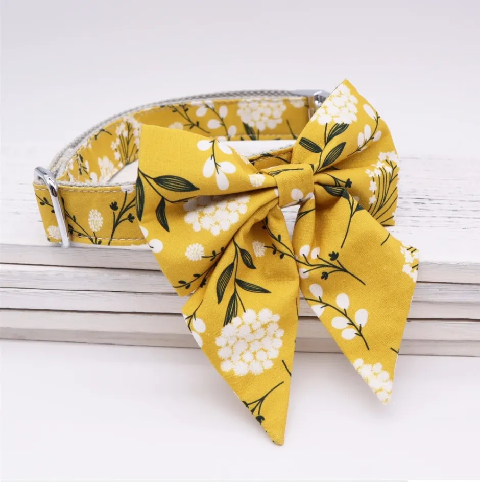 Trendy Mustard Yellow Butterfly Collars | Personalized Dog ID Collars