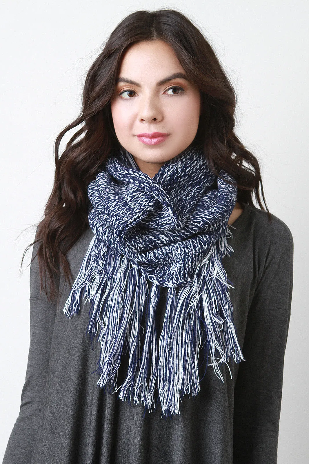 Two-Tone Fringe Muffler Scarf