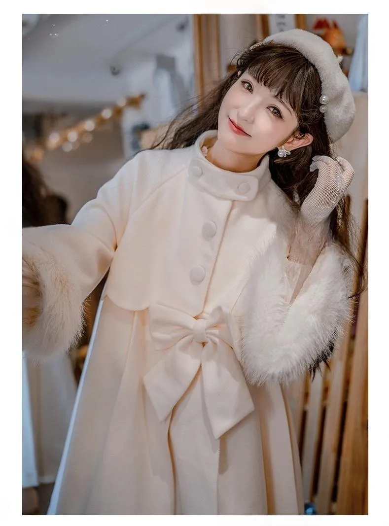 Urtto~Snowflake~Elegant Winter Lolita Thick Coat Fur Collar and Cuffs