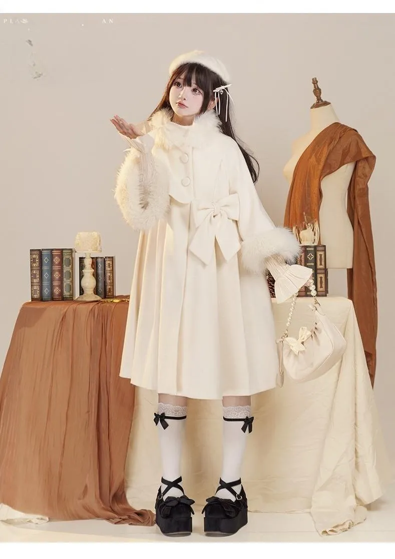 Urtto~Snowflake~Elegant Winter Lolita Thick Coat Fur Collar and Cuffs