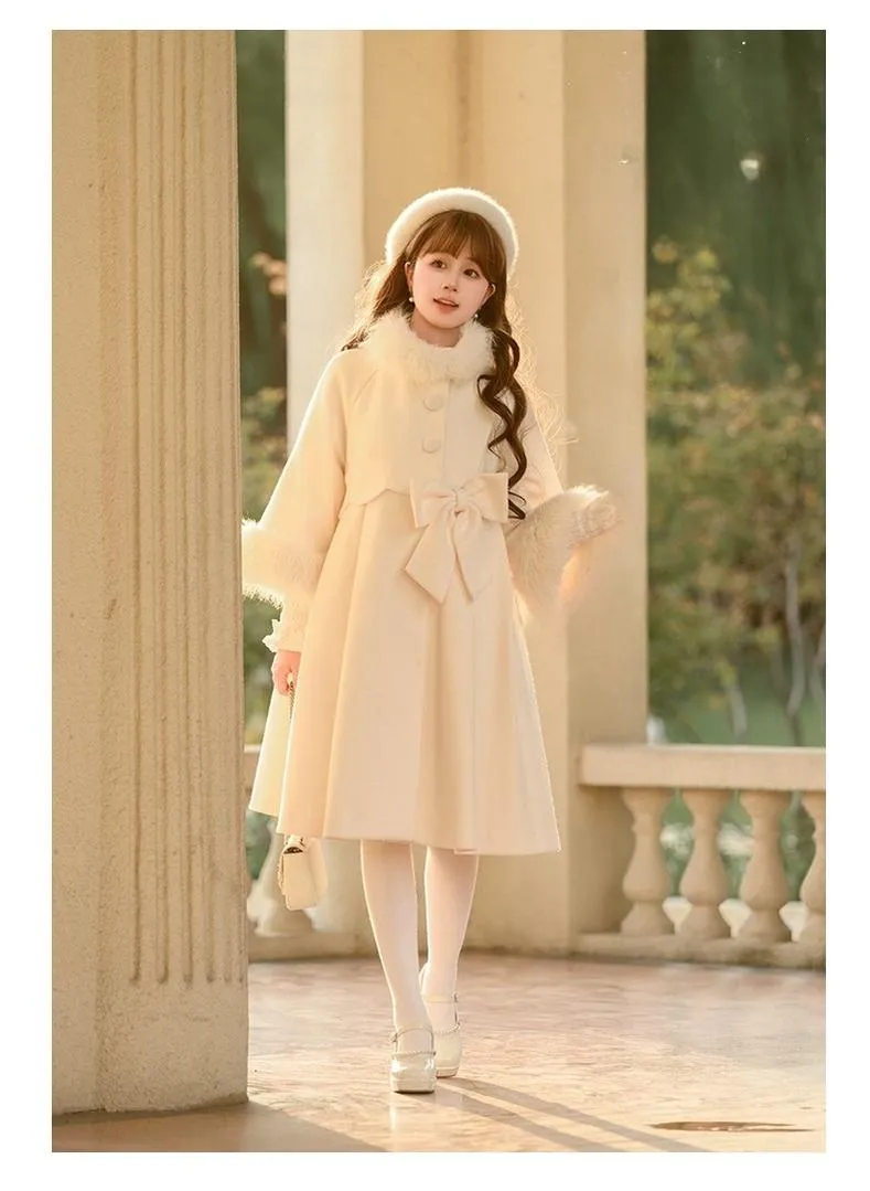 Urtto~Snowflake~Elegant Winter Lolita Thick Coat Fur Collar and Cuffs