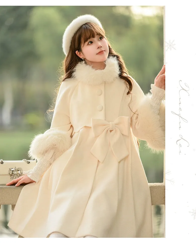 Urtto~Snowflake~Elegant Winter Lolita Thick Coat Fur Collar and Cuffs