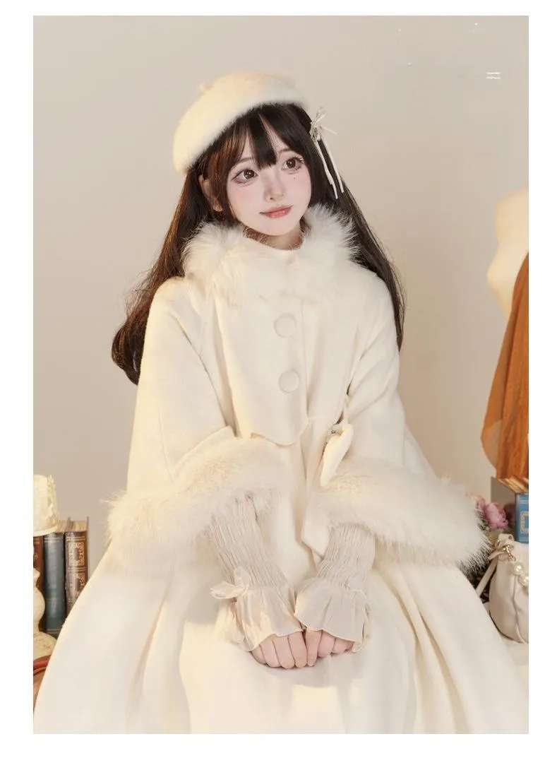 Urtto~Snowflake~Elegant Winter Lolita Thick Coat Fur Collar and Cuffs