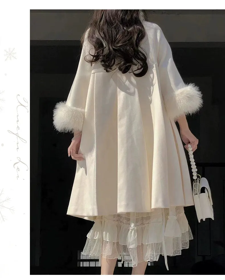 Urtto~Snowflake~Elegant Winter Lolita Thick Coat Fur Collar and Cuffs