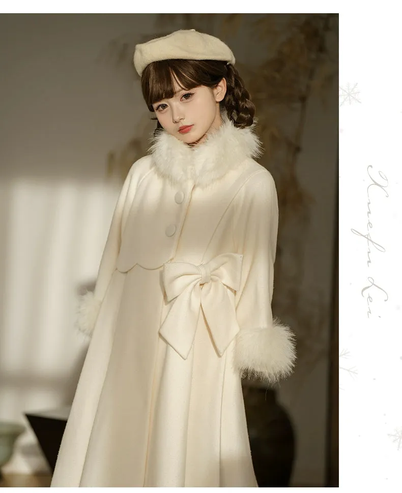 Urtto~Snowflake~Elegant Winter Lolita Thick Coat Fur Collar and Cuffs